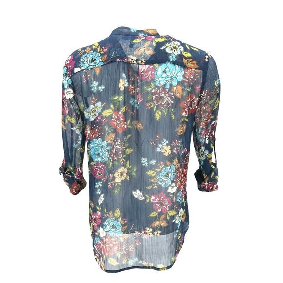 Kut From The Kloth Women's Semi Sheer Floral Print Button Down Shirt Sz SM Blue - Picture 4 of 6